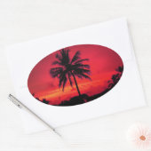Red Hawaiian Sunset Exotic Palm Trees Ovale Sticker (Envelop)