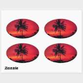 Red Hawaiian Sunset Exotic Palm Trees Ovale Sticker (Vel)