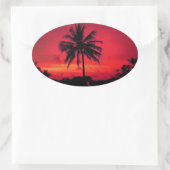 Red Hawaiian Sunset Exotic Palm Trees Ovale Sticker (Tas)