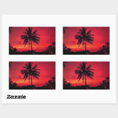 Red Hawaiian Sunset Exotic Palm Trees Rechthoekige Sticker (Vel)