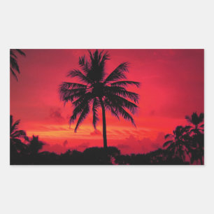Red Hawaiian Sunset Exotic Palm Trees Rechthoekige Sticker