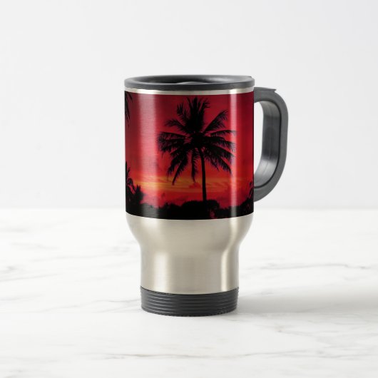 Red Hawaiian Sunset Exotic Palm Trees Reisbeker (Voorkant rechts)