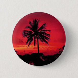 Red Hawaiian Sunset Exotic Palm Trees Ronde Button 5,7 Cm