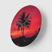 Red Hawaiian Sunset Exotic Palm Trees Ronde Klok (Hoek)