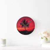 Red Hawaiian Sunset Exotic Palm Trees Ronde Klok (Huis)