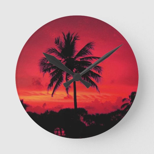 Red Hawaiian Sunset Exotic Palm Trees Ronde Klok (Voorkant)