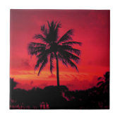 Red Hawaiian Sunset Exotic Palm Trees Tegeltje (Voorkant)
