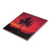 Red Hawaiian Sunset Exotic Palm Trees Tegeltje (Zijkant)