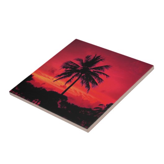 Red Hawaiian Sunset Exotic Palm Trees Tegeltje (Zijkant)