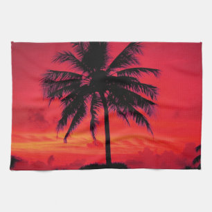 Red Hawaiian Sunset Exotic Palm Trees Theedoek