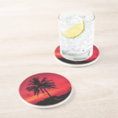 Red Hawaiian Sunset Exotic Palm Trees Zandsteen Onderzetter (Zijkant)