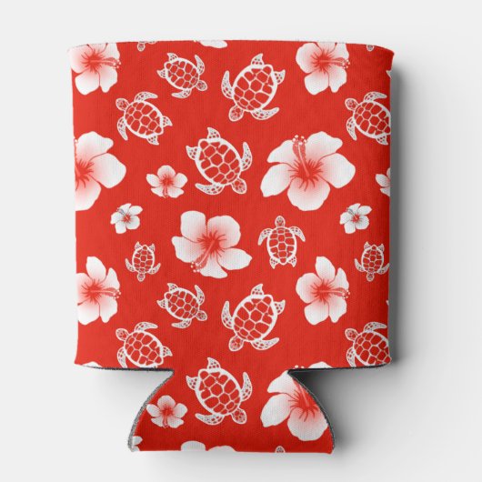 Red Hawaiian Turtles en Hibiscus Blikjeskoeler (Achterkant)