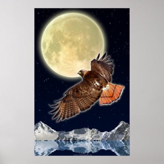 RED HAWK MOON II Wildlife Fantasy Art Poster (Voorkant)