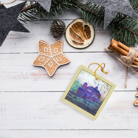 Red Hay Barn Ephemera Keramisch Ornament