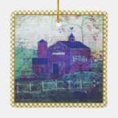 Red Hay Barn Ephemera Keramisch Ornament (Achterkant)