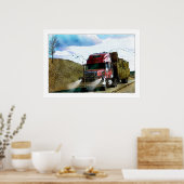Red Hay Feed Truck Highway Driving Illustration Poster (Keuken)