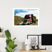 Red Hay Feed Truck Highway Driving Illustration Poster (Thuiskantoor)