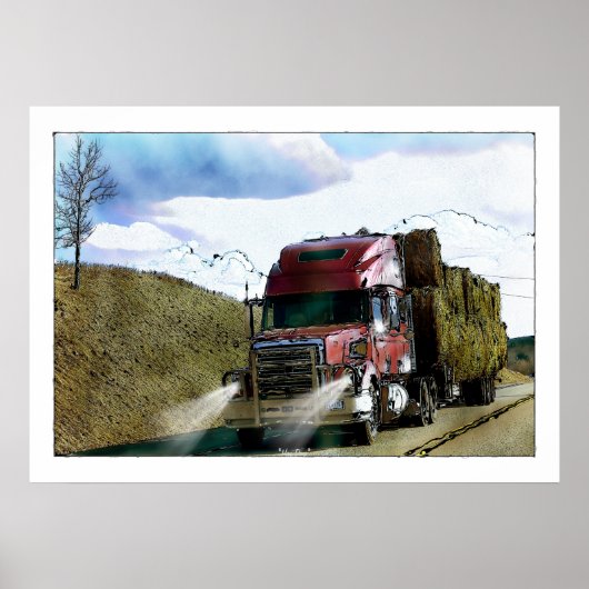 Red Hay Truck Highway Driving Illustration Poster (Voorkant)