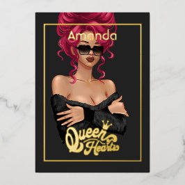 Red Hazard Girl Birthday Party Folie Invitation Folie Uitnodiging