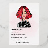 Red Hazard Girl Birthday Party Folie Uitnodiging (Achterkant)