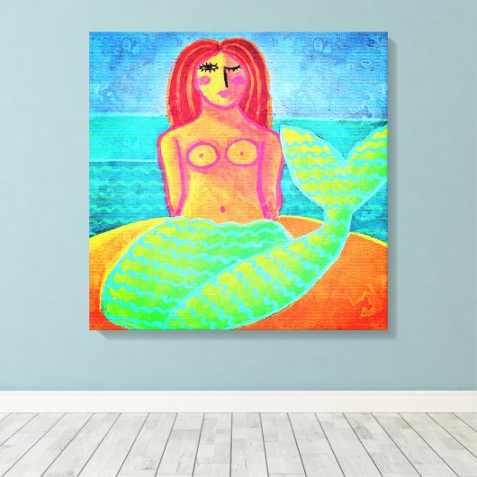 Red Hazard Mermaid Abstract Digital Painting Canvas Afdruk (Insitu (Houten vloer))