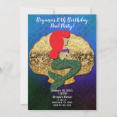 Red Hazard Mermaid Golden Seashell Birthday Party Kaart (Voorkant)