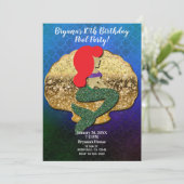 Red Hazard Mermaid Golden Seashell Birthday Party Kaart (Staand voorkant)