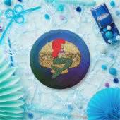 Red Hazard Mermaid Golden Seashell Birthday Party Papieren Bordje (Feest)