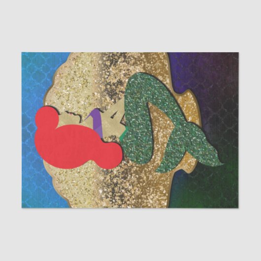 Red Hazard Mermaid Golden Seashell Birthday Party Tissuepapier (Voorkant)