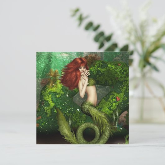 Red Hazard Mermaid Invitations Kaart (Staand voorkant)