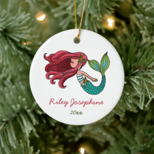 Red Hazard Mermaid Personalized Redhead Ginger Keramisch Ornament