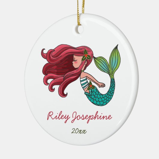 Red Hazard Mermaid Personalized Redhead Ginger Keramisch Ornament (Links)