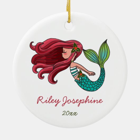 Red Hazard Mermaid Personalized Redhead Ginger Keramisch Ornament (Achterkant)