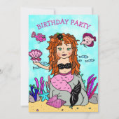 Red Hazard Mermaid under the Zee Birthday Party Kaart (Voorkant)