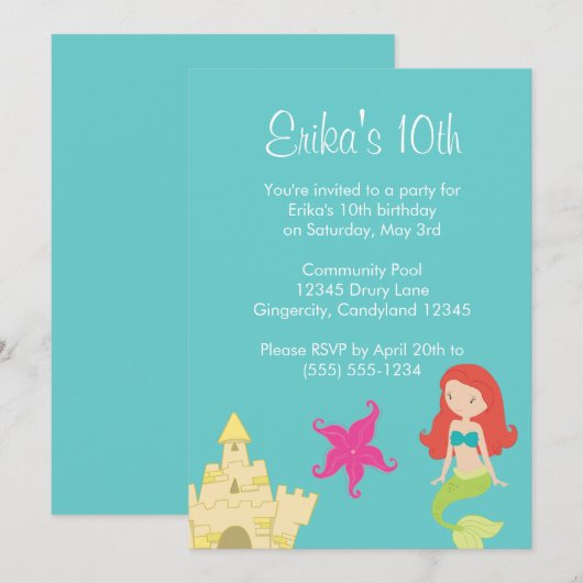 Red Hazard Mermaid Zee Invitation Kaart (Voorkant / Achterkant)