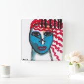 Red Head Abstracte decoratieve kunst Vierkante Klok (Huis)