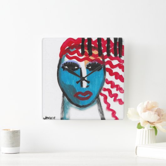 Red Head Abstracte decoratieve kunst Vierkante Klok (Huis)