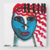 Red Head Abstracte decoratieve kunst Vierkante Klok (Voorkant)