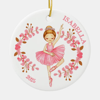 Red-Head Ballerina in Pink  Keramisch Ornament