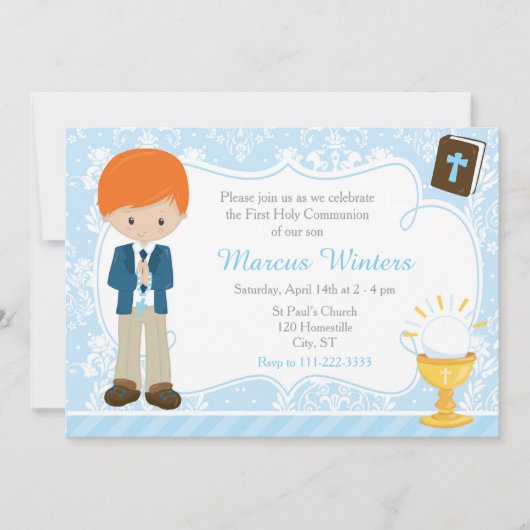 Red Head Boy First Community Damask Kaart (Voorkant)