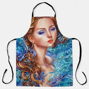 Red Head Goddess Blue Ocean Waves Fantasy Art Schort