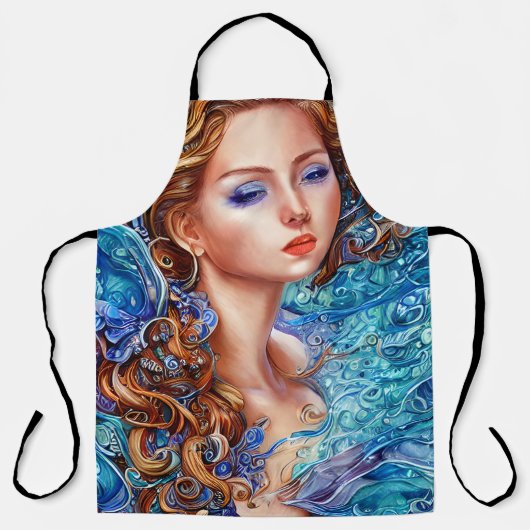 Red Head Goddess Blue Ocean Waves Fantasy Art Schort (Voorkant)