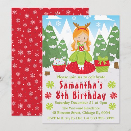 Red Head Kerstprinses Winter Scene Birthday Kaart (Voorkant / Achterkant)