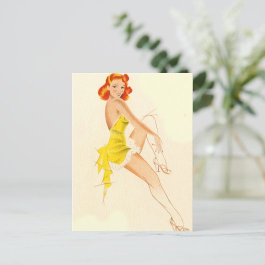 Red Head Pinup Briefkaart (Staand voorkant)