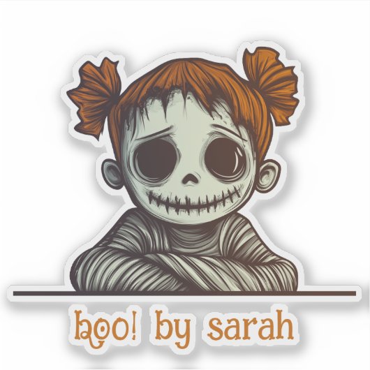Red Head Zombie met Space Buns Hair Sticker (Voorkant)
