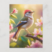 Red Headed Buff Chested Warbler Fantasy Bird Briefkaart (Voorkant)