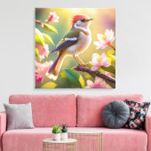 Red Headed Buff Chested Warbler Fantasy Bird Canvas Afdruk (Insitu (Woonkamer))