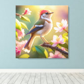 Red Headed Buff Chested Warbler Fantasy Bird Canvas Afdruk (Insitu (Houten vloer))