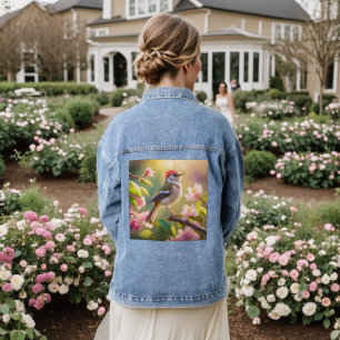 Red Headed Buff Chested Warbler Fantasy Bird Denim Jacket