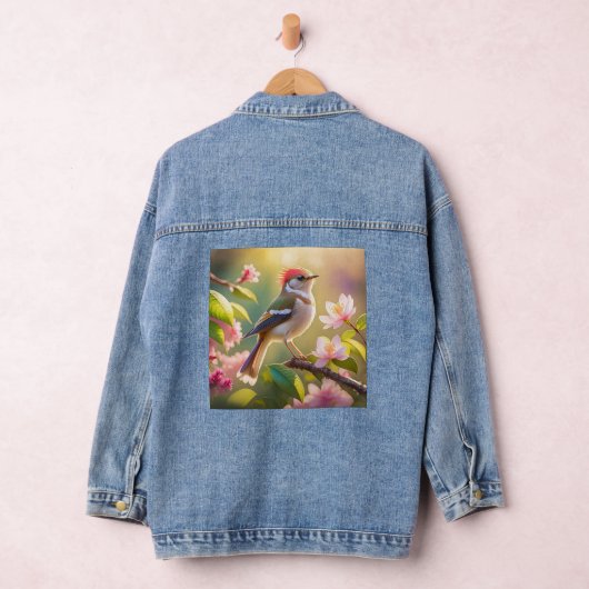 Red Headed Buff Chested Warbler Fantasy Bird Denim Jacket (Hangar)